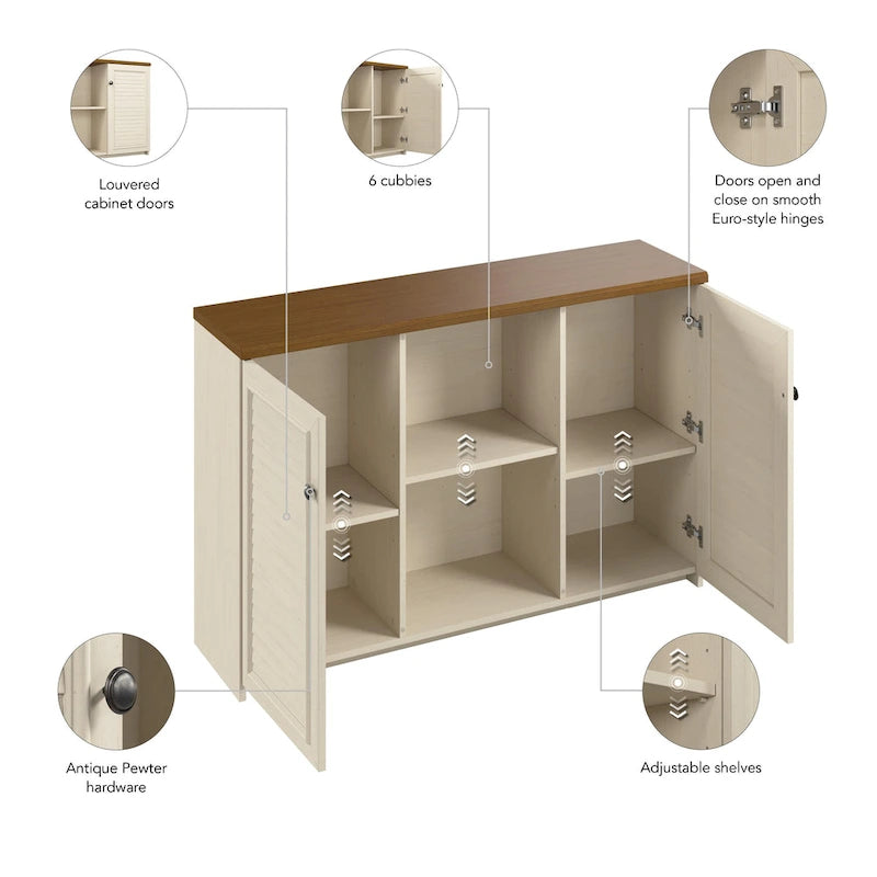 Meuble décoratif avec étagères et portes