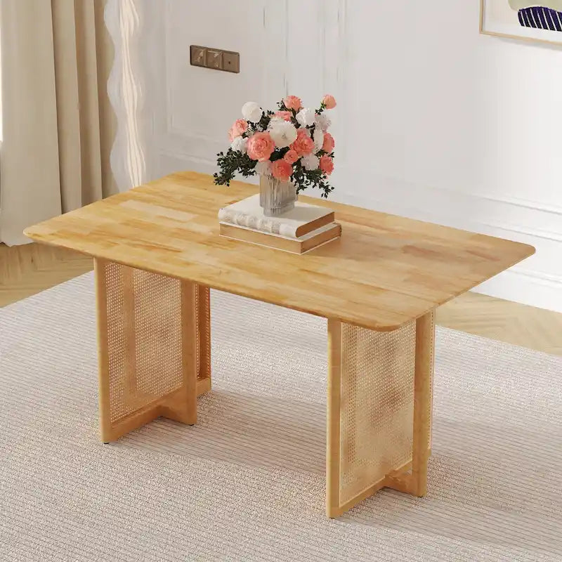 Table rétro en hévéa (finition noyer)