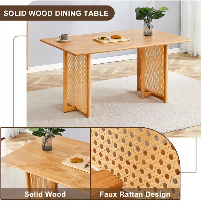 Table rétro en hévéa (finition noyer)