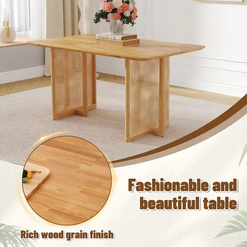 Table rétro en hévéa (finition noyer)