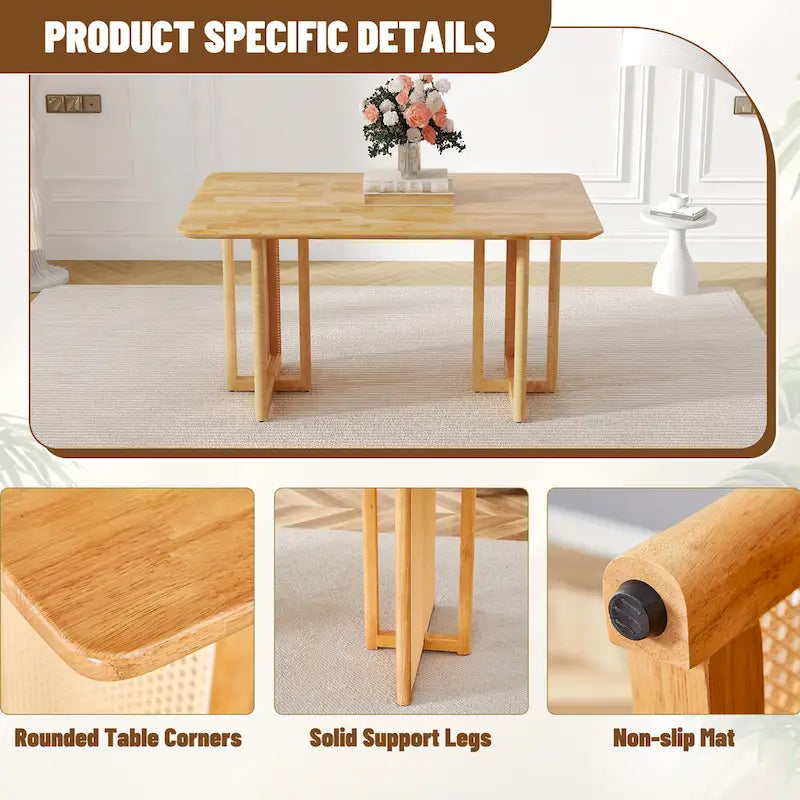 Table rétro en hévéa (finition noyer)
