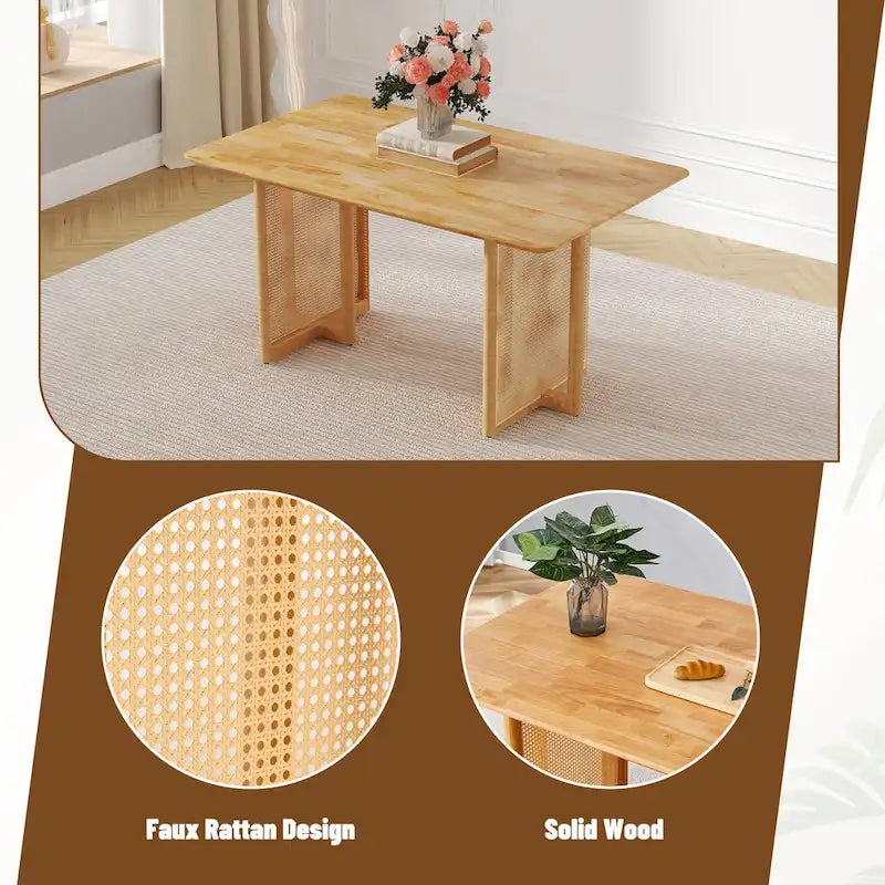 Table rétro en hévéa (finition noyer)