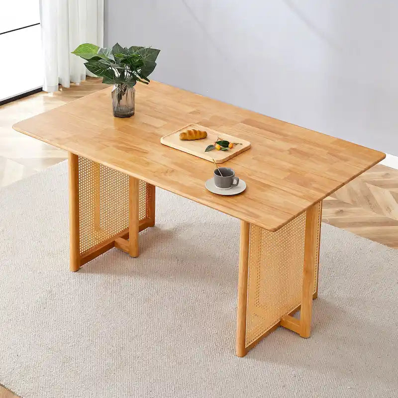Table rétro en hévéa (finition noyer)