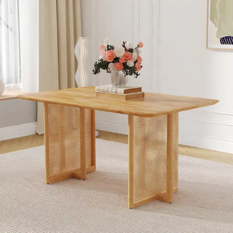 Table rétro en hévéa (finition noyer)