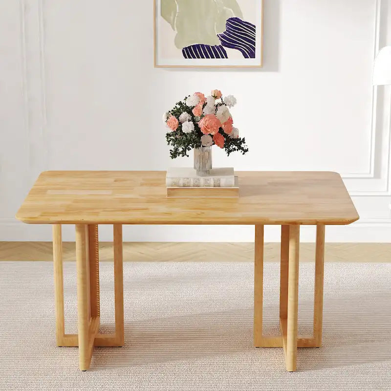 Table rétro en hévéa (finition noyer)