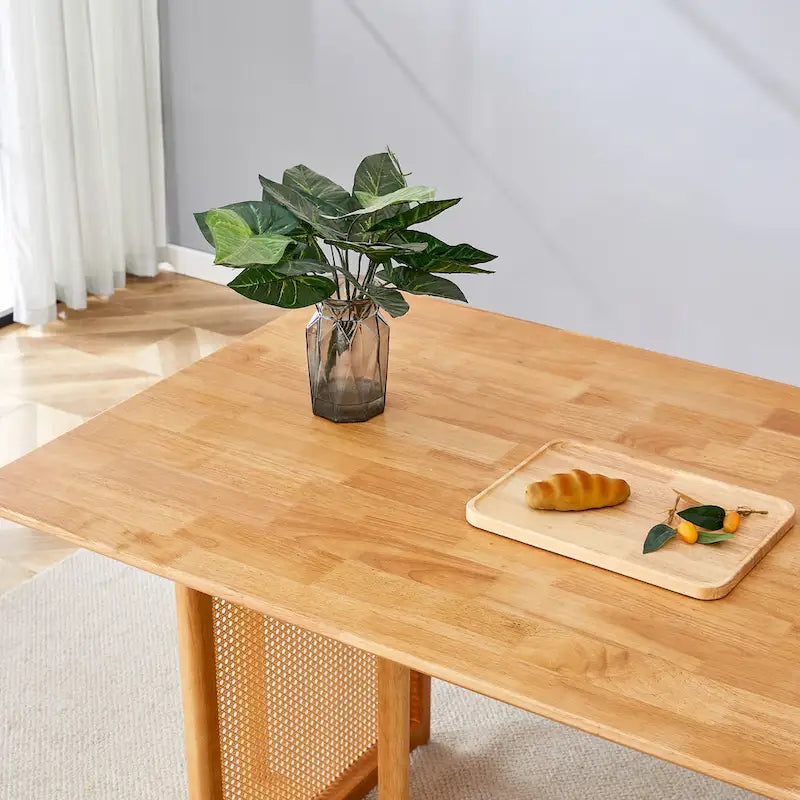 Table rétro en hévéa (finition noyer)
