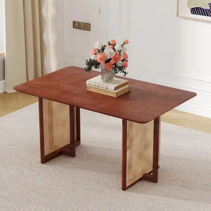 Table rétro en hévéa (finition noyer)