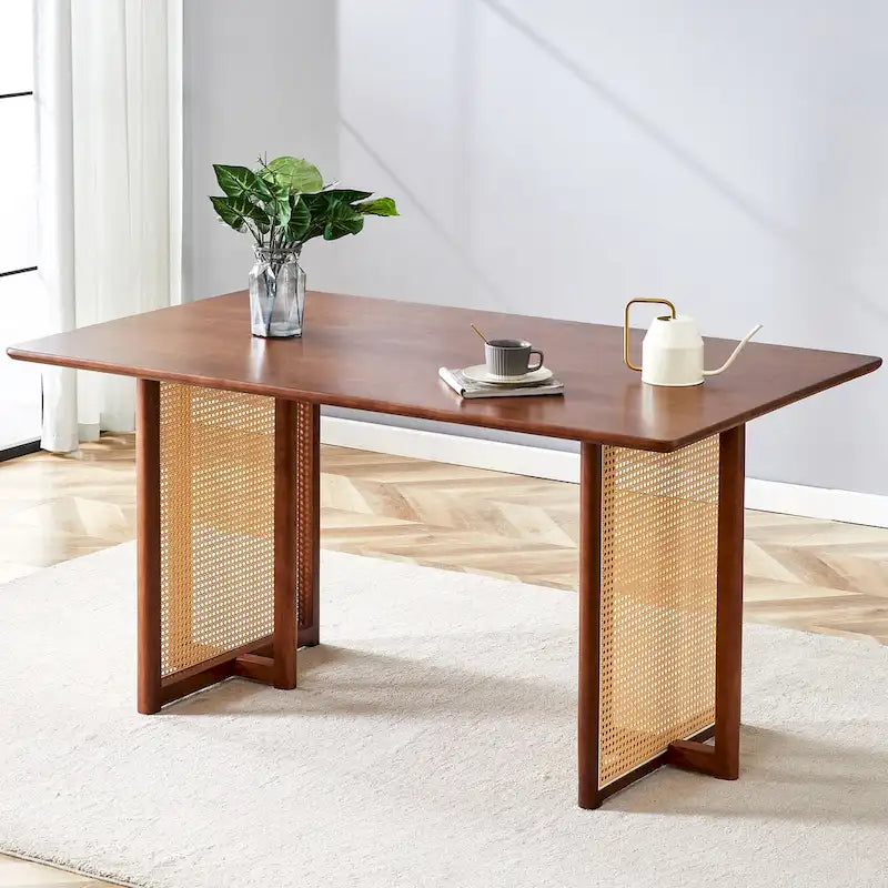 Table rétro en hévéa (finition noyer)