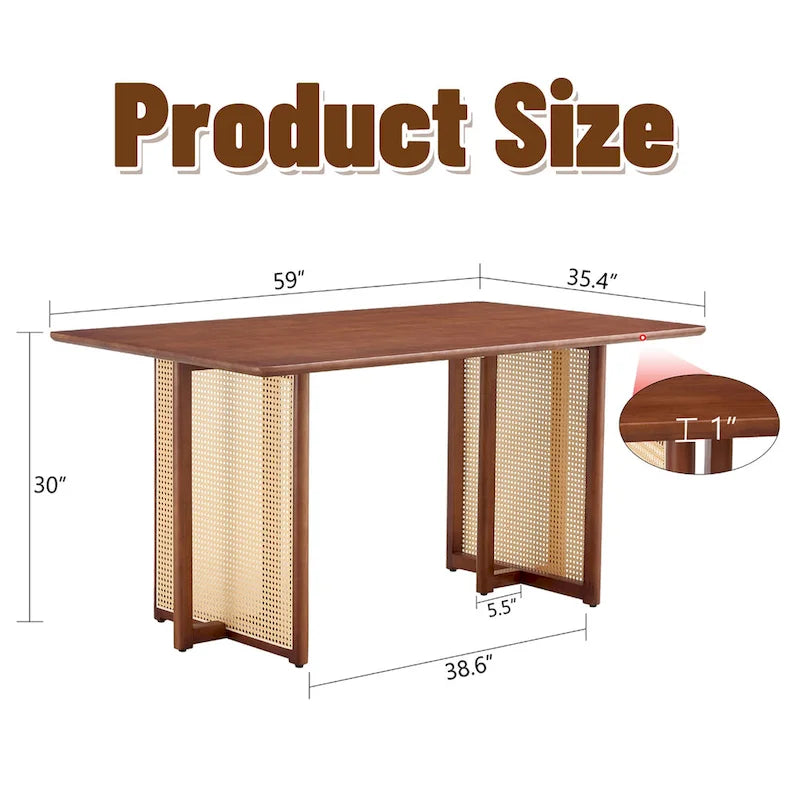 Table rétro en hévéa (finition noyer)