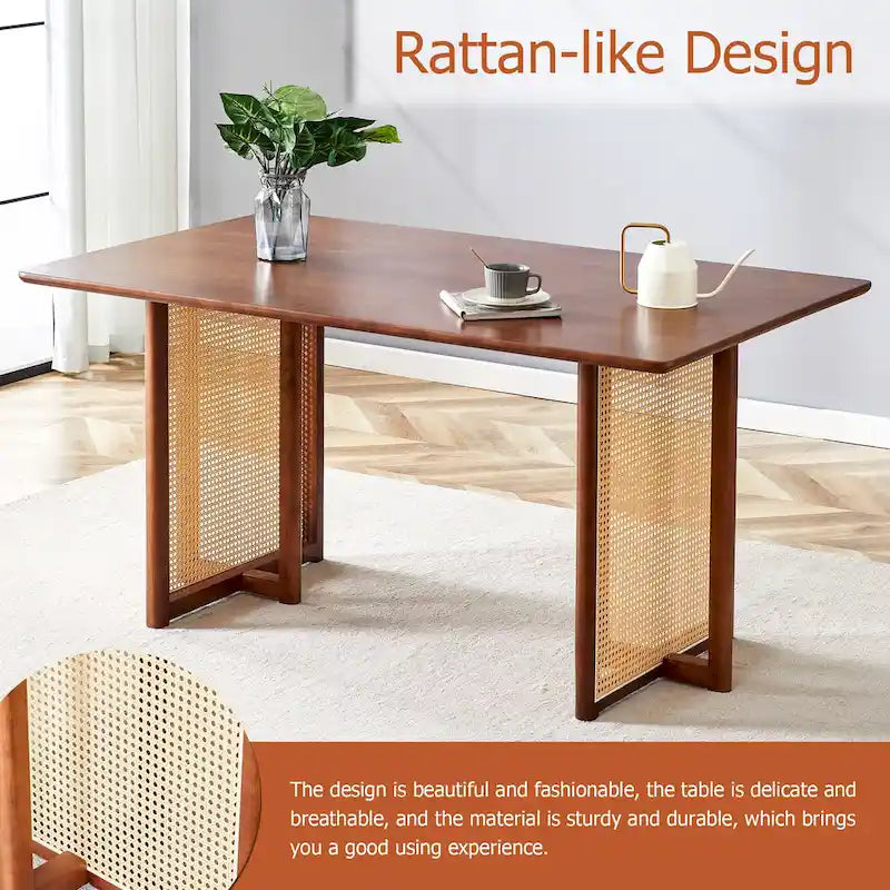Table rétro en hévéa (finition noyer)