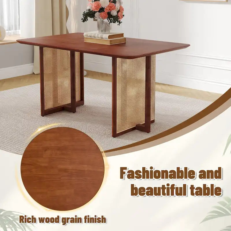 Table rétro en hévéa (finition noyer)