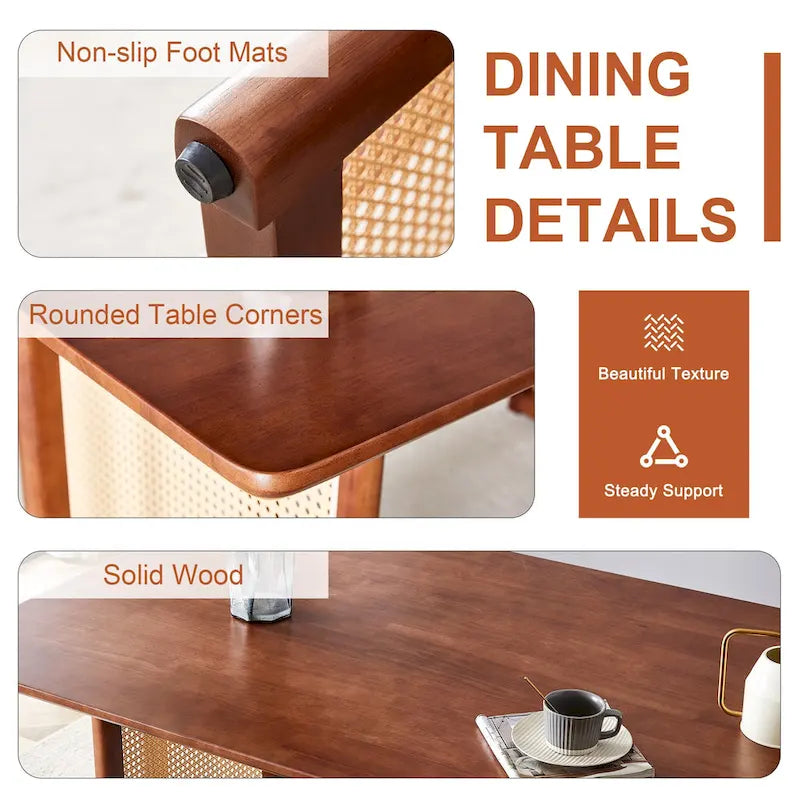 Table rétro en hévéa (finition noyer)
