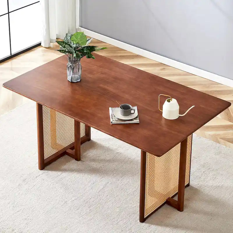 Table rétro en hévéa (finition noyer)