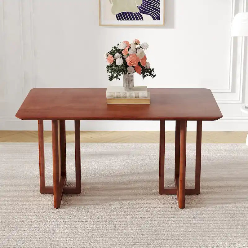 Table rétro en hévéa (finition noyer)
