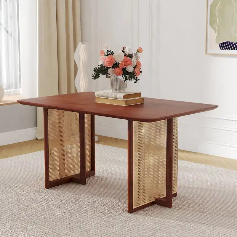 Table rétro en hévéa (finition noyer)