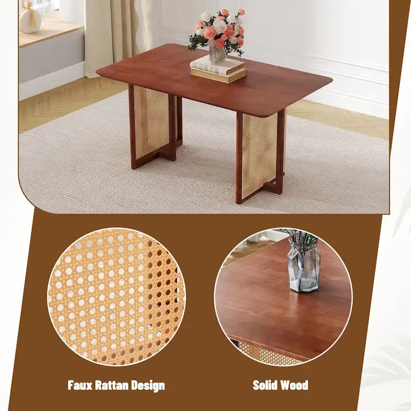 Table rétro en hévéa (finition noyer)