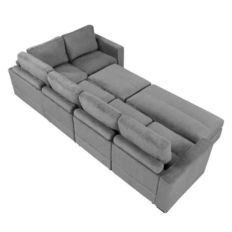 Canapé sectionnel en velours côtelé, canapé-lit sectionnel modulaire avec 2 poufs mobiles pour salon