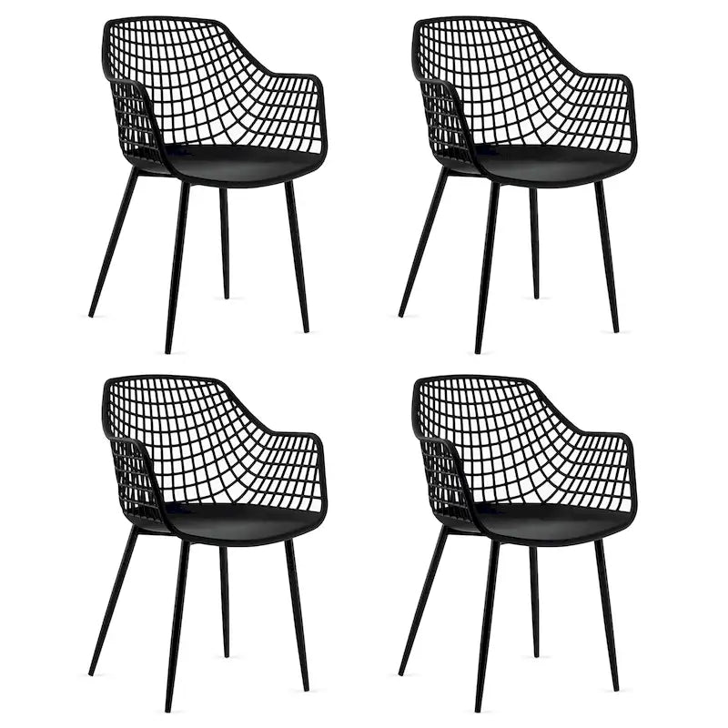 Chaises de salle à manger modernes (lot de 4) — Coque en plastique avec design ajouré, associées à des pieds en métal