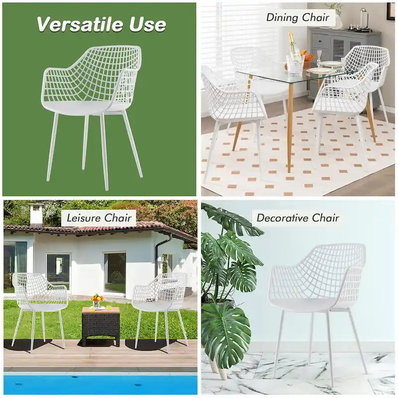 Chaises de salle à manger modernes (lot de 4) — Coque en plastique avec design ajouré, associées à des pieds en métal