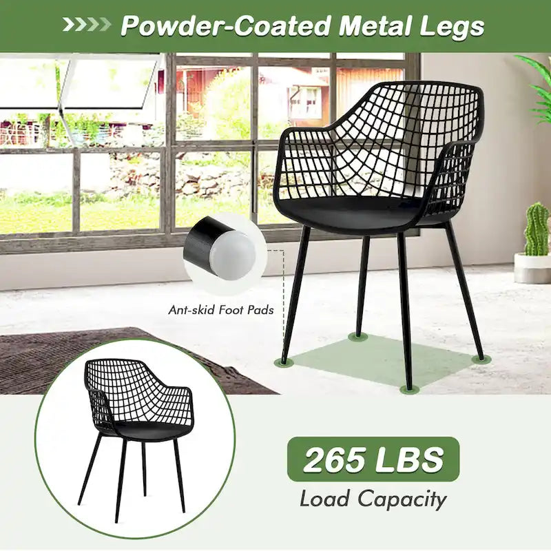 Chaises de salle à manger modernes (lot de 4) — Coque en plastique avec design ajouré, associées à des pieds en métal