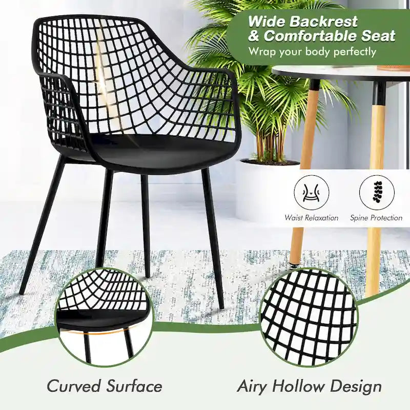 Chaises de salle à manger modernes (lot de 4) — Coque en plastique avec design ajouré, associées à des pieds en métal