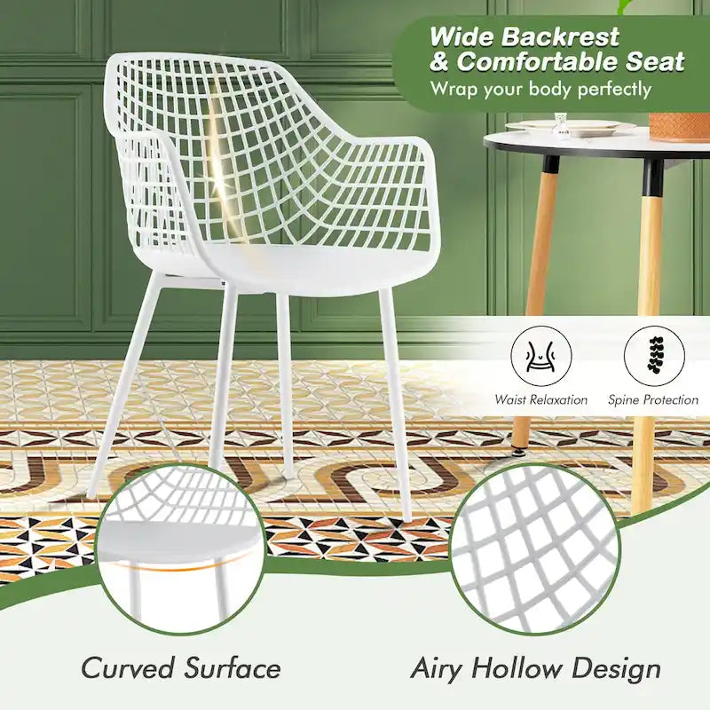 Chaises de salle à manger modernes (lot de 4) — Coque en plastique avec design ajouré, associées à des pieds en métal