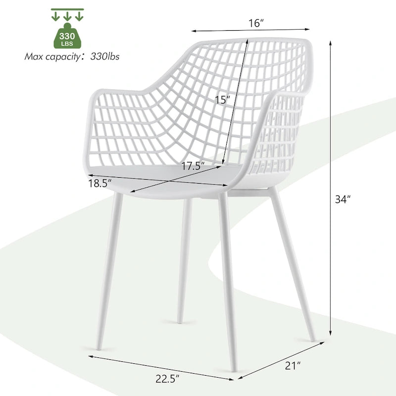 Chaises de salle à manger modernes (lot de 4) — Coque en plastique avec design ajouré, associées à des pieds en métal