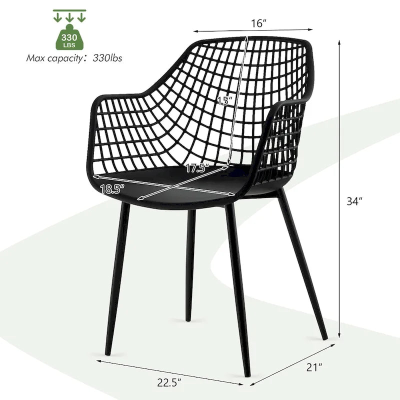 Chaises de salle à manger modernes (lot de 4) — Coque en plastique avec design ajouré, associées à des pieds en métal