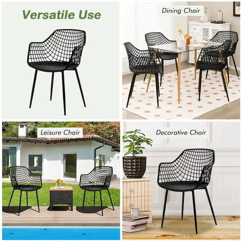 Chaises de salle à manger modernes (lot de 4) — Coque en plastique avec design ajouré, associées à des pieds en métal