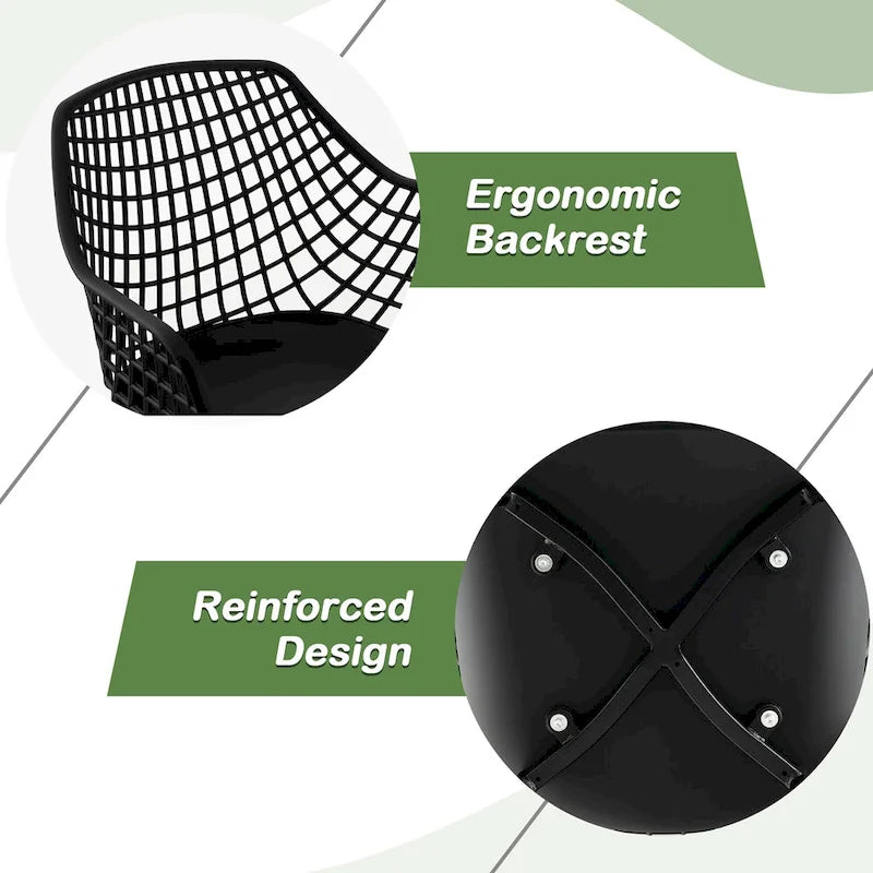 Chaises de salle à manger modernes (lot de 4) — Coque en plastique avec design ajouré, associées à des pieds en métal