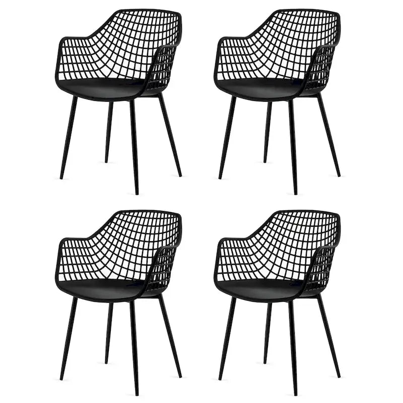 Chaises de salle à manger modernes (lot de 4) — Coque en plastique avec design ajouré, associées à des pieds en métal