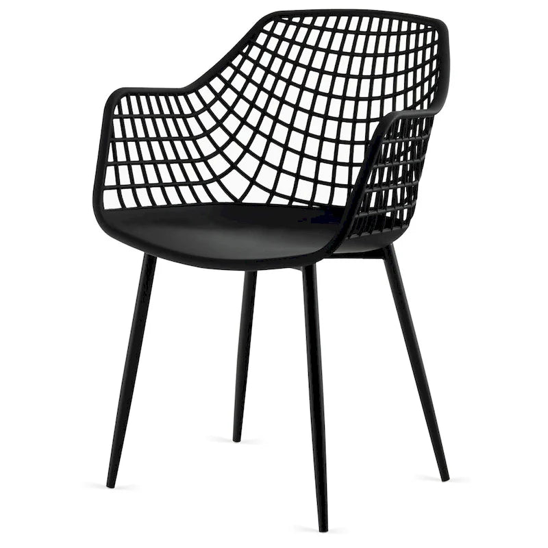 Chaises de salle à manger modernes (lot de 4) — Coque en plastique avec design ajouré, associées à des pieds en métal