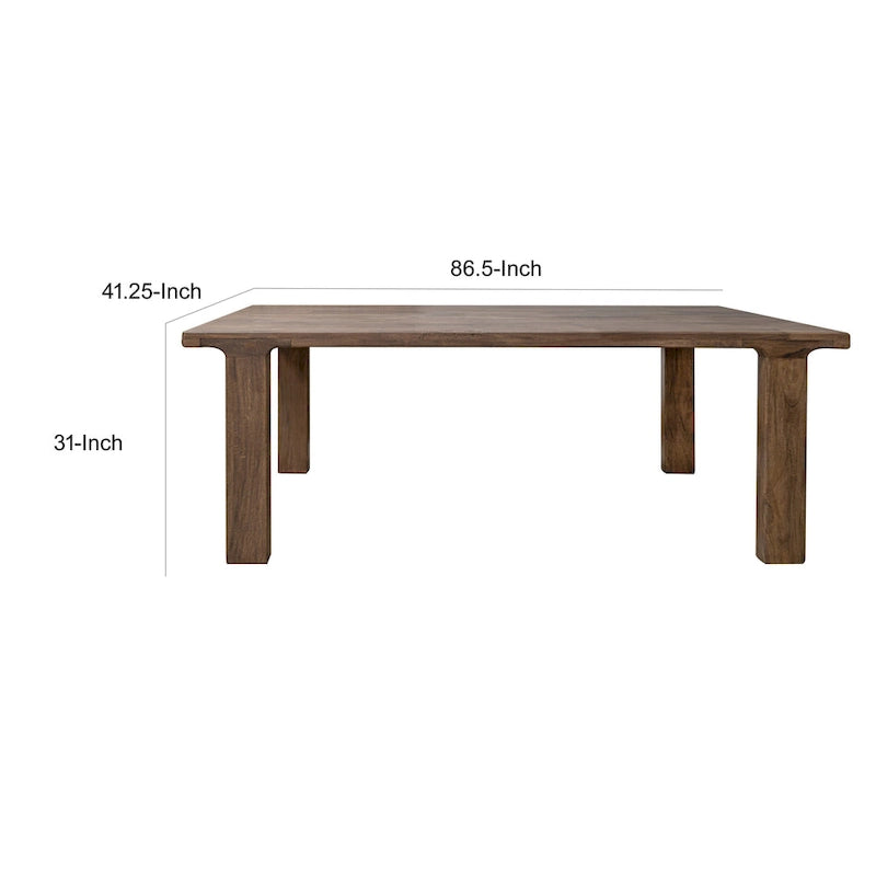 Table à manger, Plateau rectangulaire de 87 pouces, Bois de manguier massif marron rustique