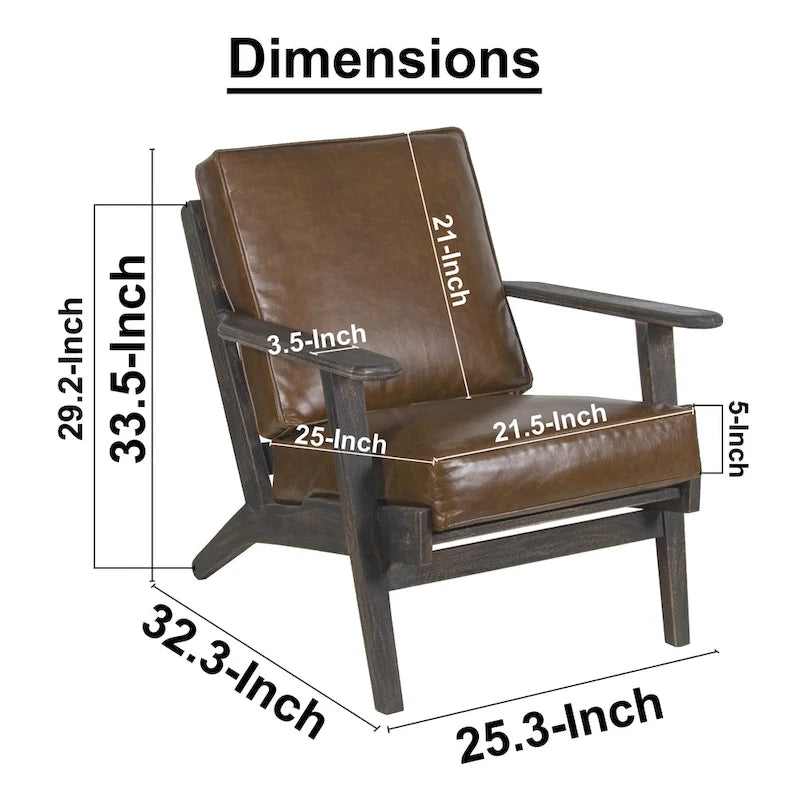Fauteuil d'appoint Amber, Bois de manguier à lattes fabriqué à la main, Coussins en cuir de buffle, Pieds inclinés