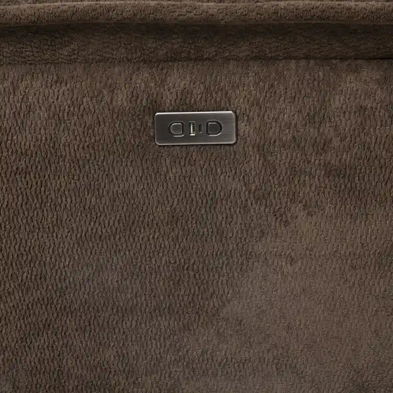 Ensemble de canapés inclinables modernes marron foncé avec console et ports USB.
