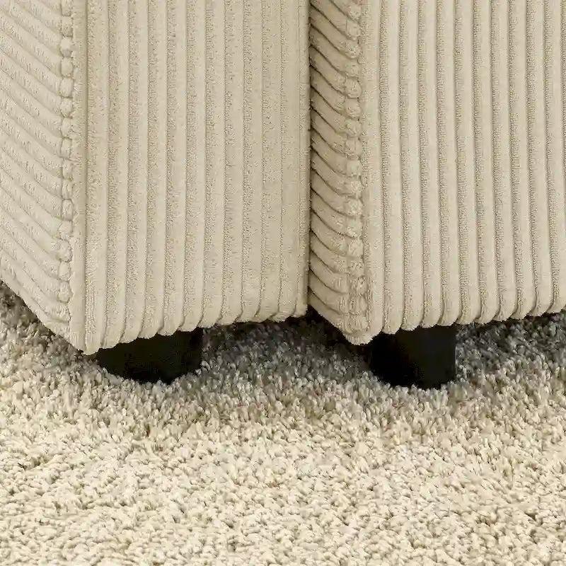 Canapé trois places moderne en velours côtelé — Design assise profonde avec porte-gobelets et porte-téléphones