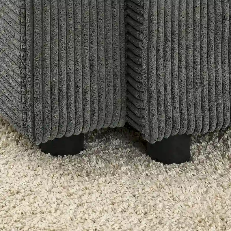Canapé trois places moderne en velours côtelé — Design assise profonde avec porte-gobelets et porte-téléphones