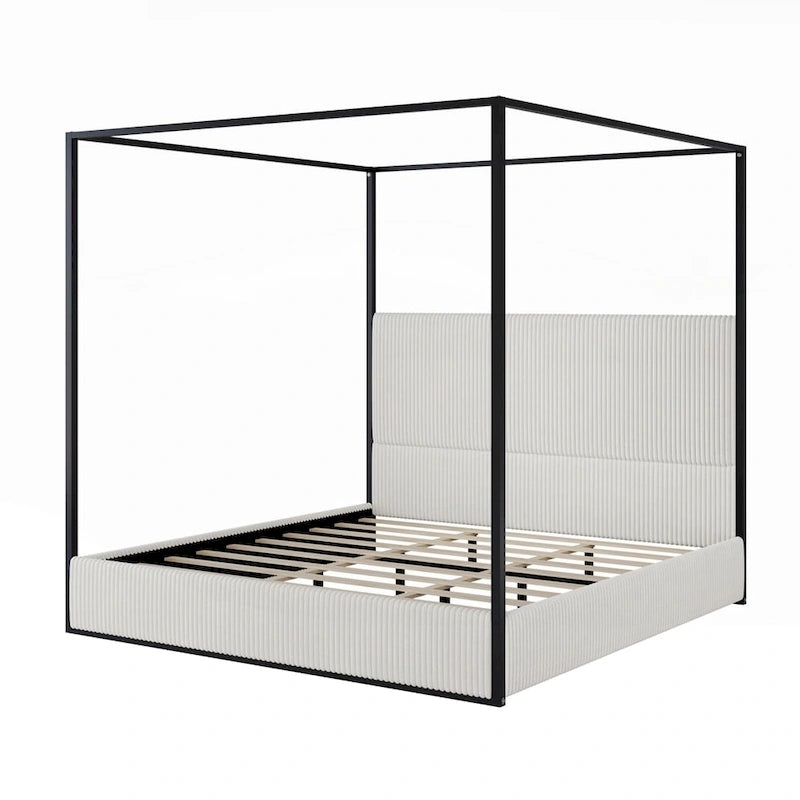 Lit à baldaquin moderne en métal de luxe avec tête de lit capitonnée haute