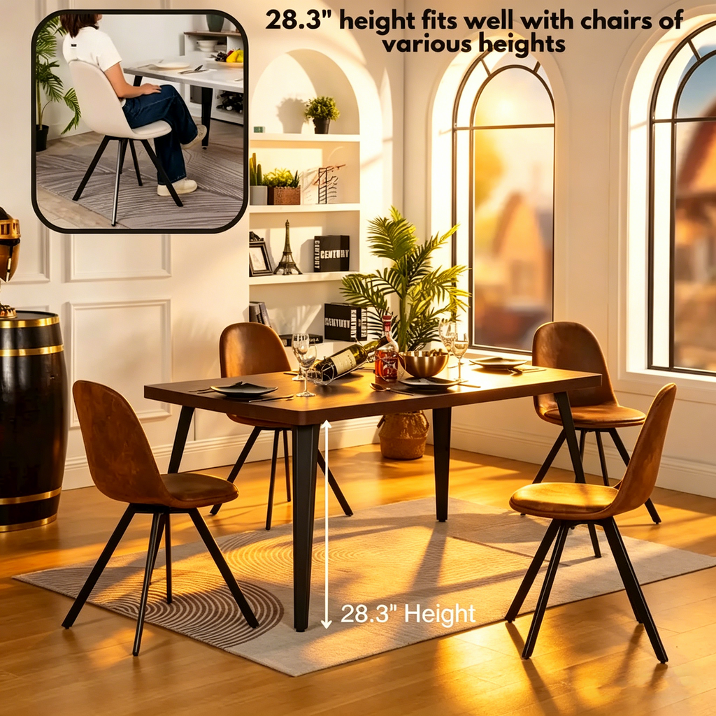 Table à manger rectangulaire de 160 cm (4-6 places) — Plateau en bois avec pieds en métal