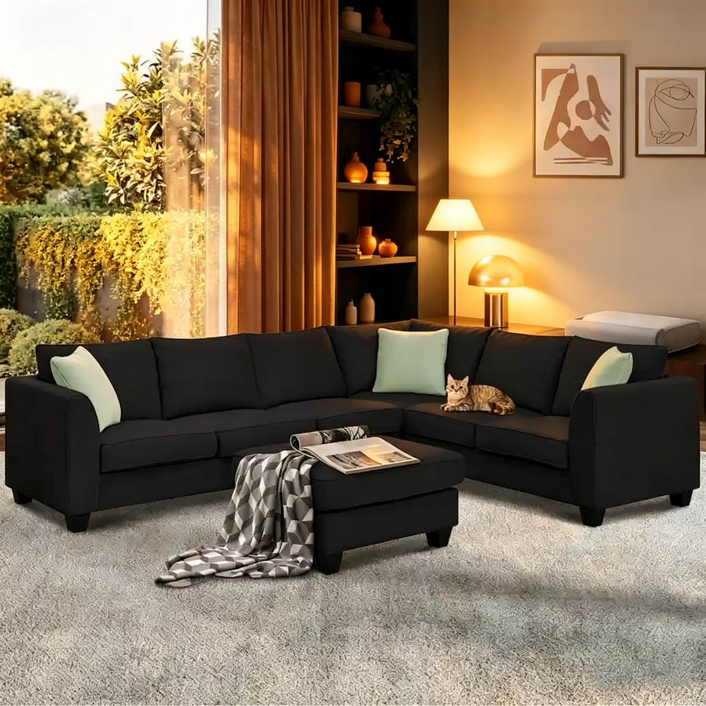 Canapé d'angle modulable réversible avec ottoman