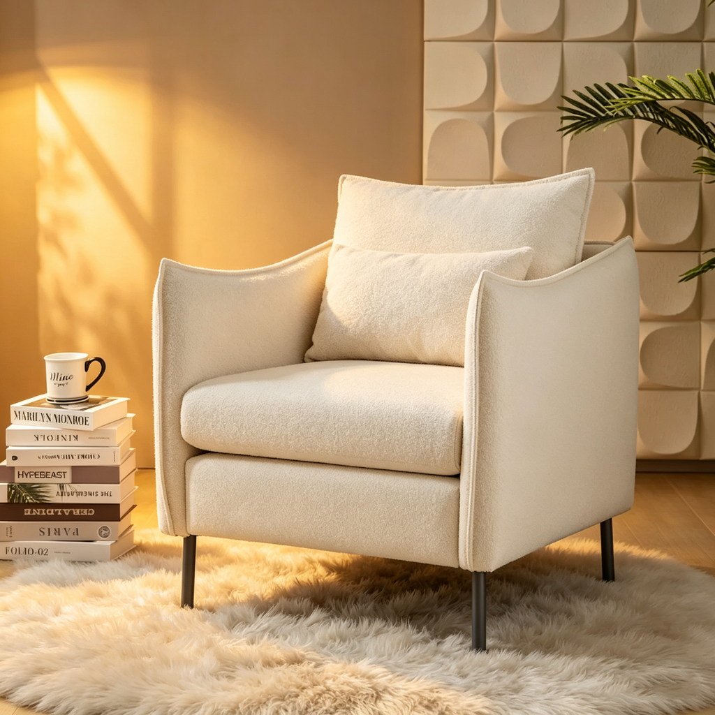 Fauteuil en tissu moderne anti-rayures avec pieds en métal noir