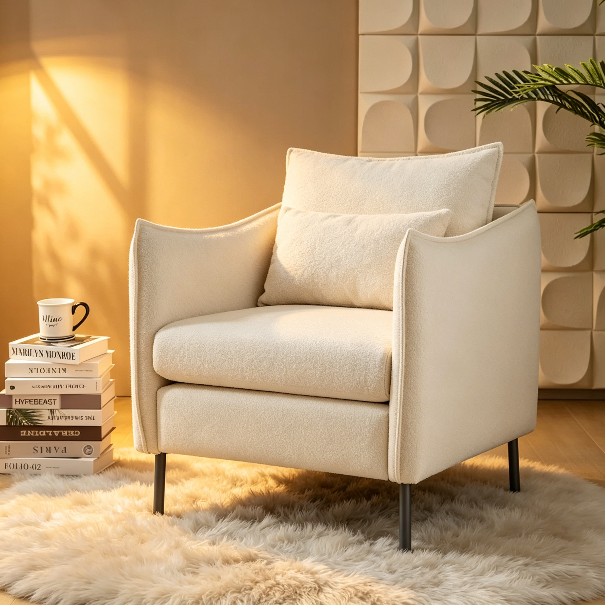 Fauteuil en tissu moderne anti-rayures avec pieds en métal noir