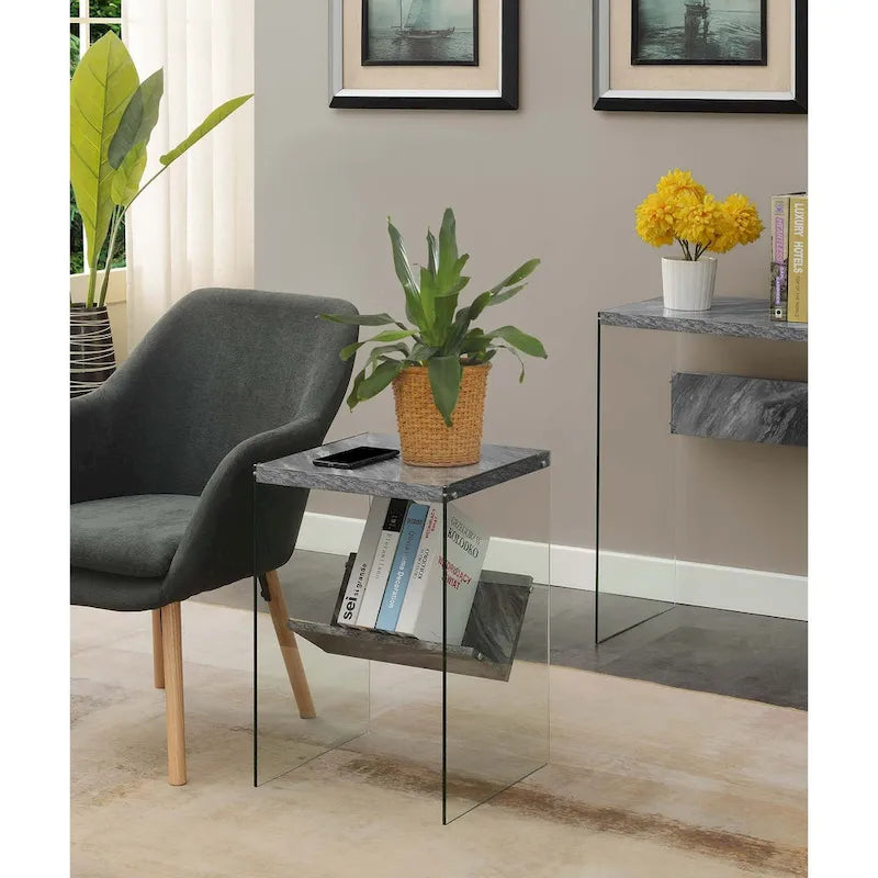 Table d'appoint en verre avec étagères