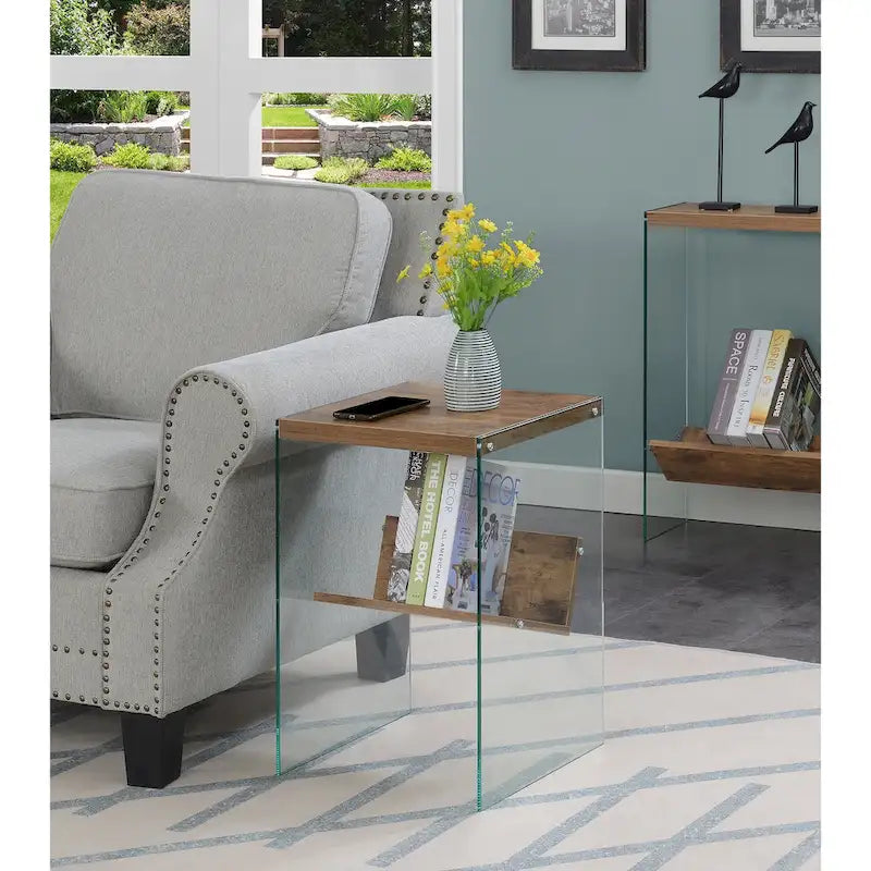 Table d'appoint en verre avec étagères