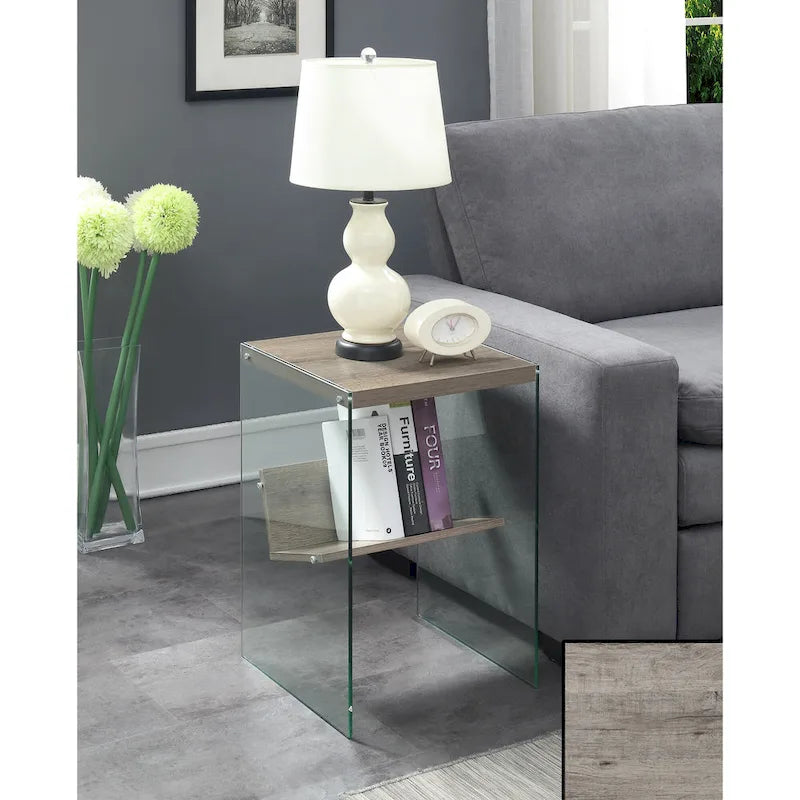 Table d'appoint en verre avec étagères