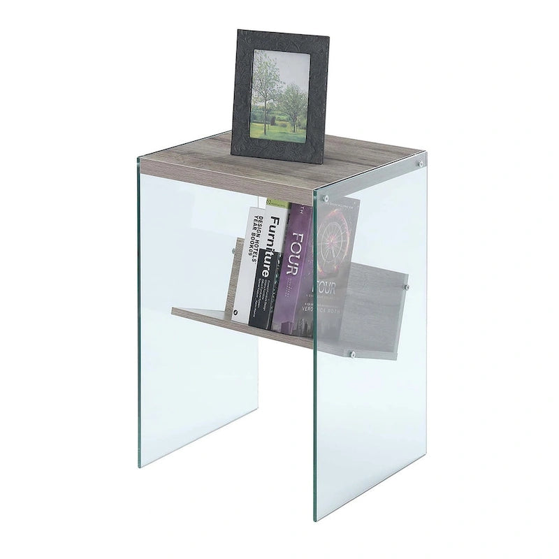 Table d'appoint en verre avec étagères