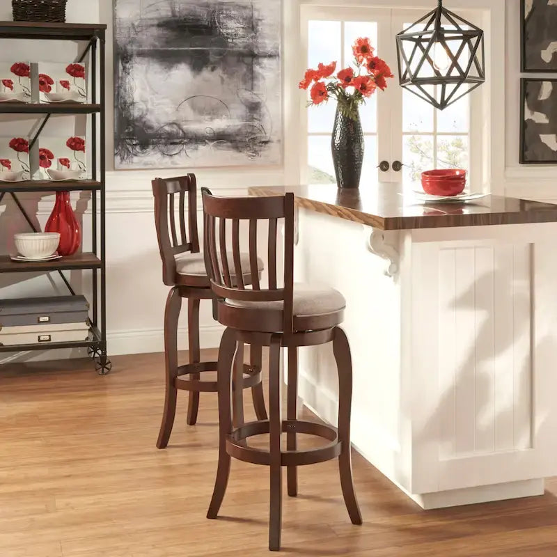 Tabouret de bar pivotant à dossier haut en lin moderne de 74 cm