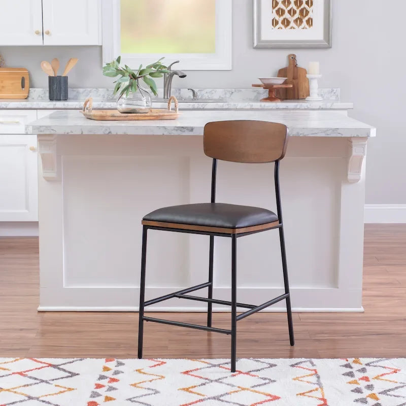 Tabouret de bar 63,5 cm en métal et similicuir