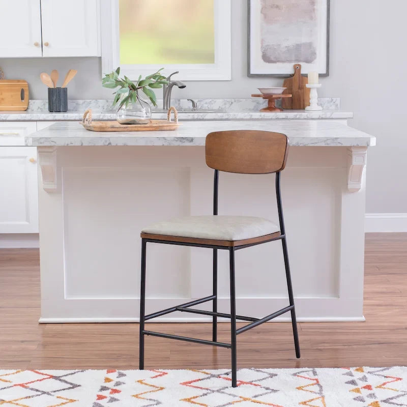 Tabouret de bar 63,5 cm en métal et similicuir