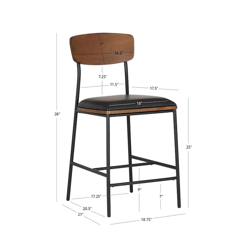 Tabouret de bar 63,5 cm en métal et similicuir